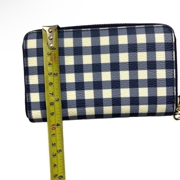 Tory Burch Robinson checked gingham blue and white wallet wristlet
